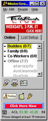 AOL Instant Messenger 4.7 buddy list with its classic yellow running-man branding