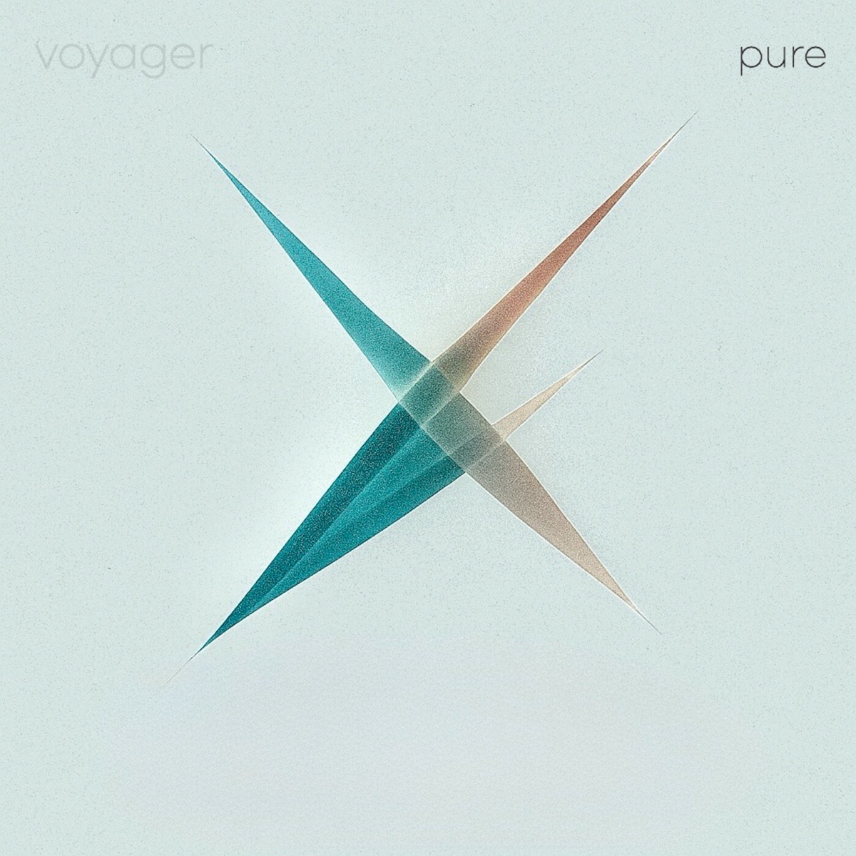 Voyager Pure digital cover: intersecting teal and copper tapered shapes on a pale blue background, with voyager at upper left and pure at upper right.