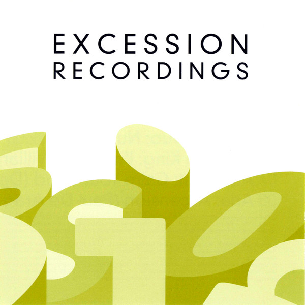 Sasha Presents Excession Recordings, original front cover with black lettering and lime-green three-dimensional shapes on white.