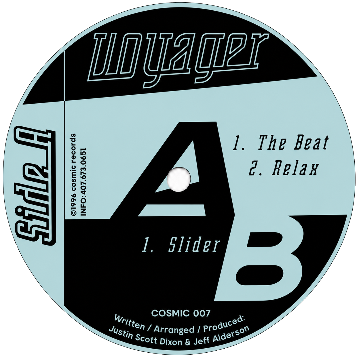 Voyager — The Beat / Relax — also includes Slider: complete Cosmic 007 information label.