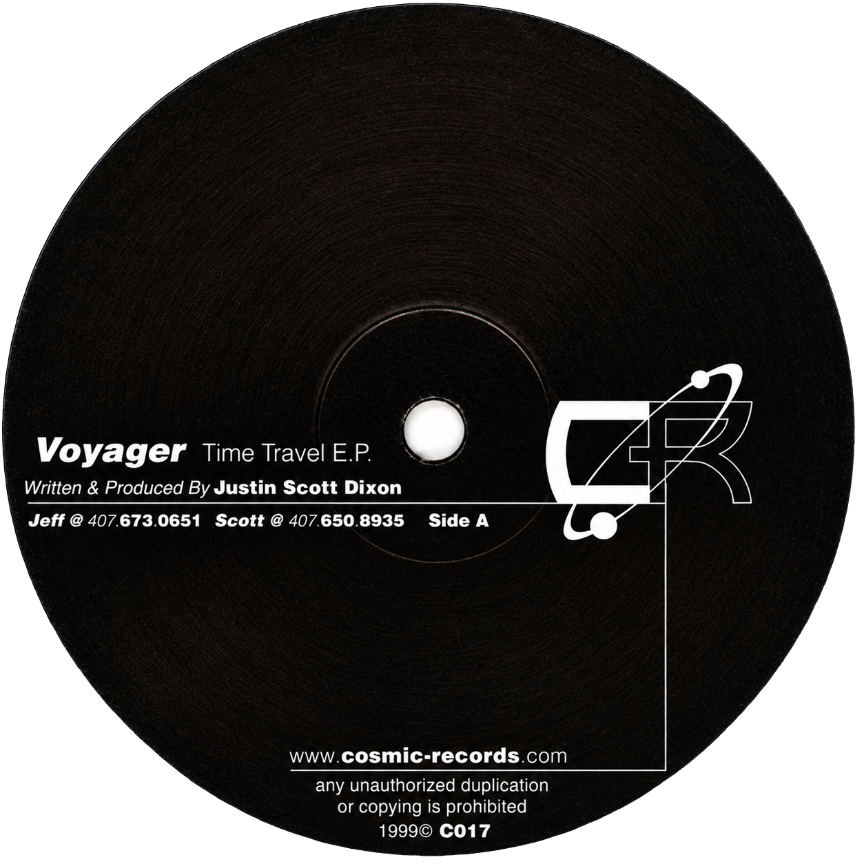 Voyager — Time Travel E.P.: complete Cosmic 017 label.