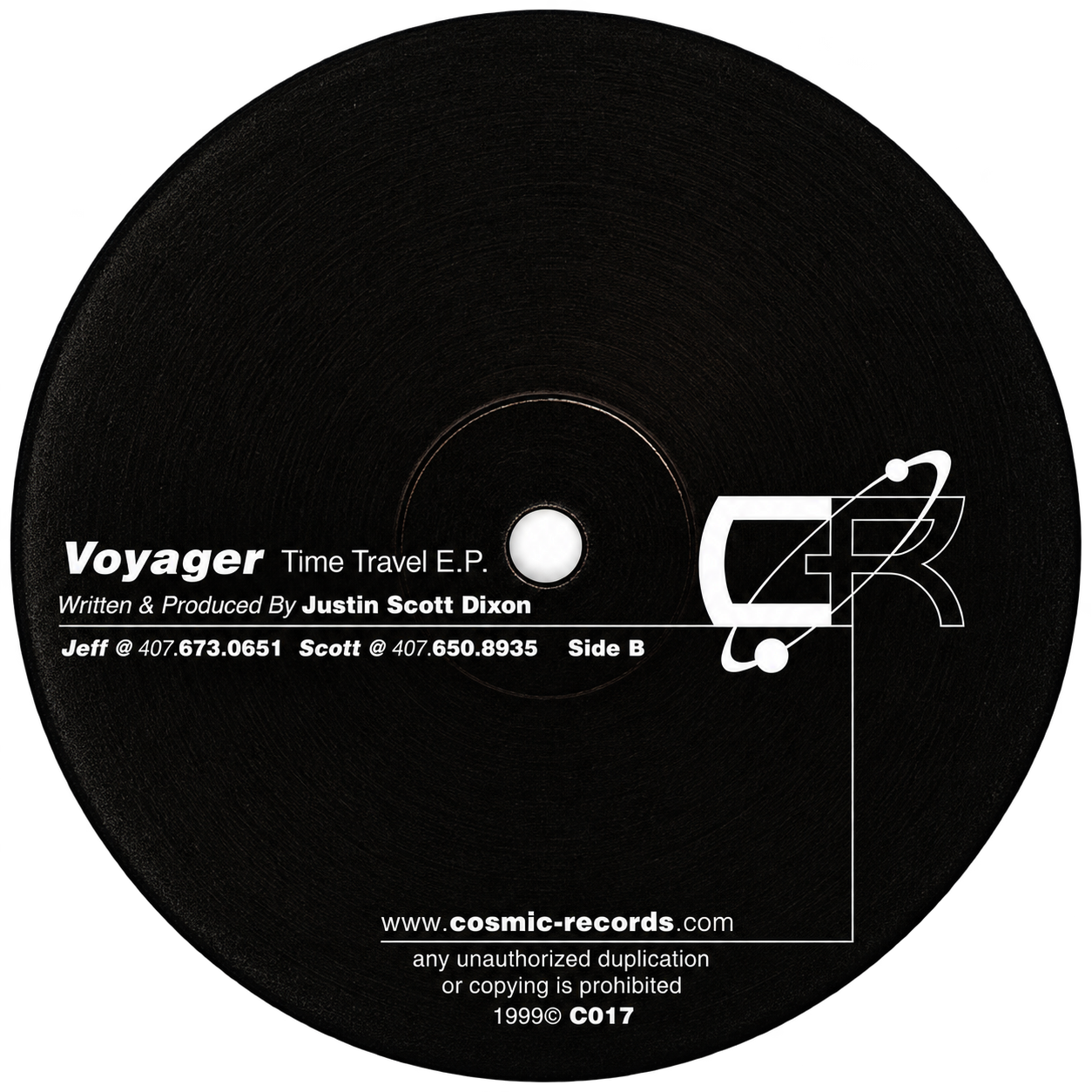 Voyager — Time Travel E.P.: reconstructed Cosmic 017 Side B label.