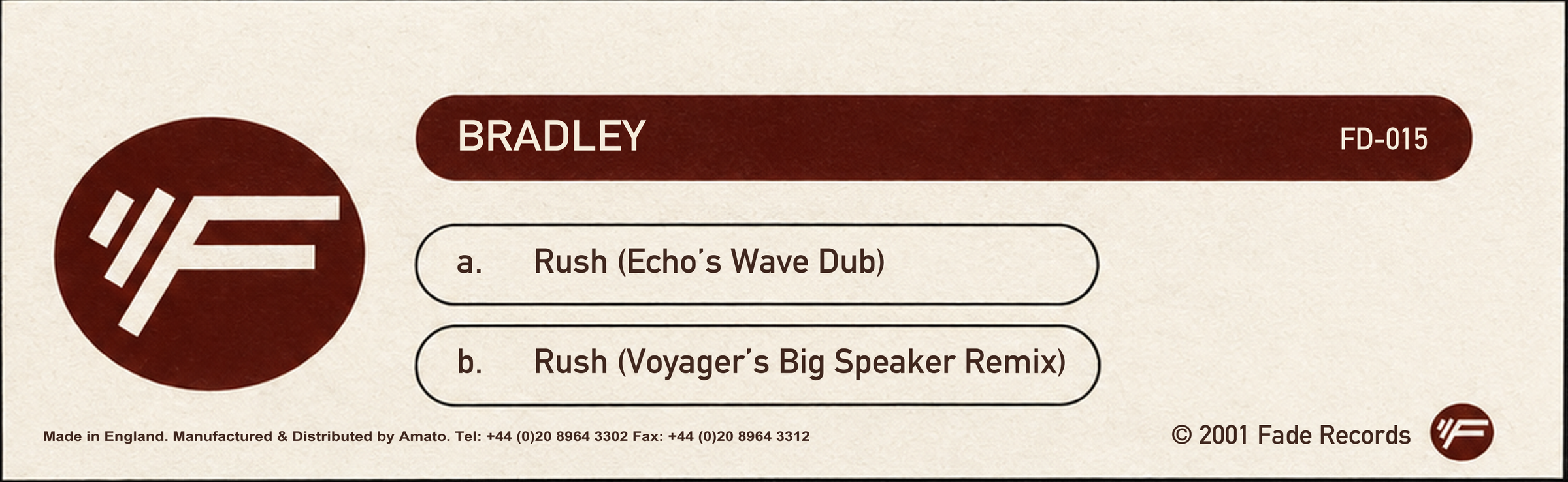Bradley — Rush, restored complete FD-015 sleeve sticker